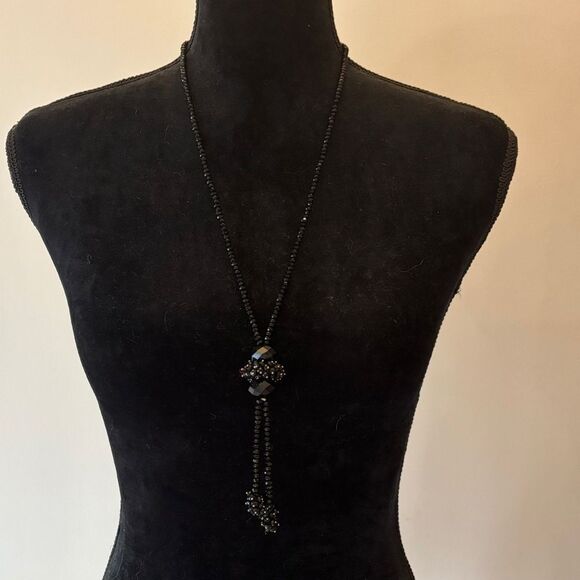 Vintage Austrian Crystal flapper necklace w black crystals - Picture 4 of 12